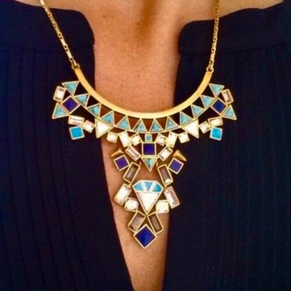 Stella & Dot Mosaic Stone Tile Statement Necklace Blue - Picture 2 of 11